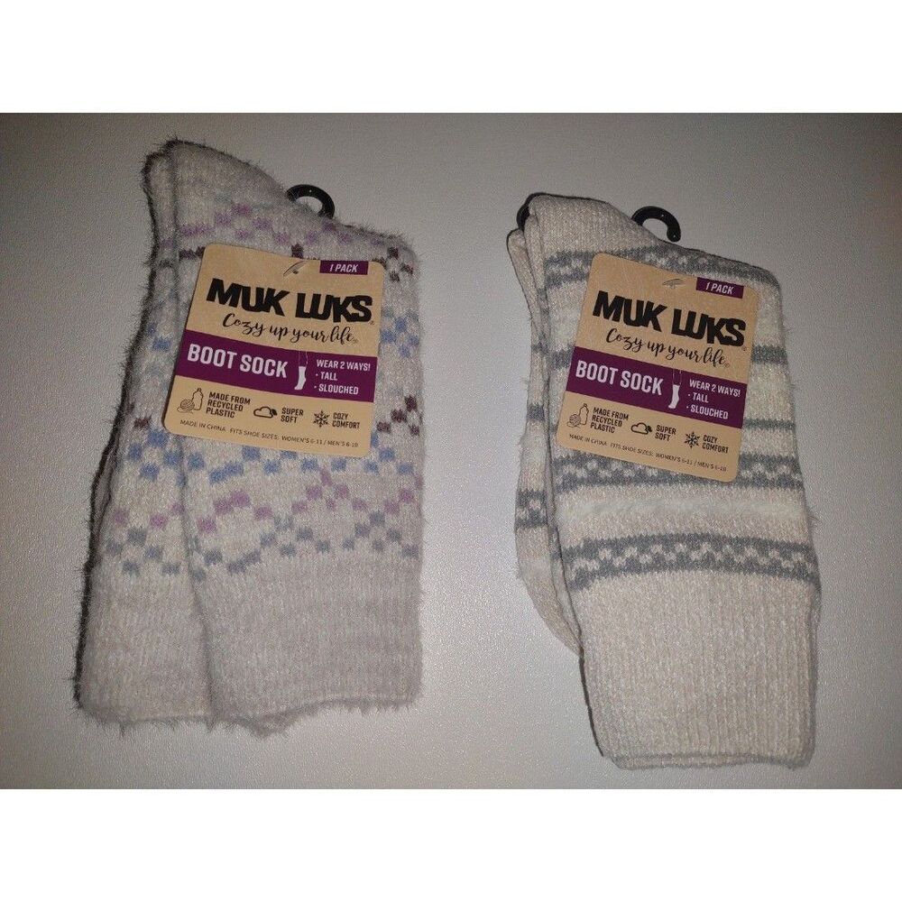 Muk Luks lot of 2  Boot Socks Tall or Slouched New 6 - 11 New